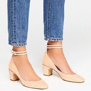 Pilcro and the Letterpress 8 Heels Gold Sparkle Dovecote Ankle Strap Low Heel